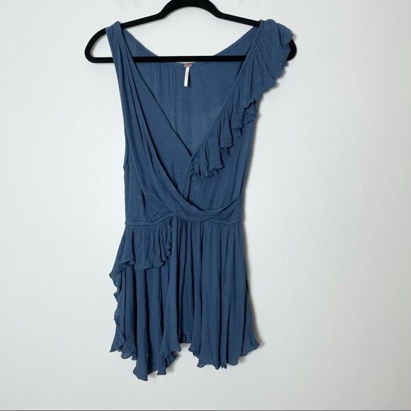 Free People Blue Ruffle Tank - Picture 1 of 4